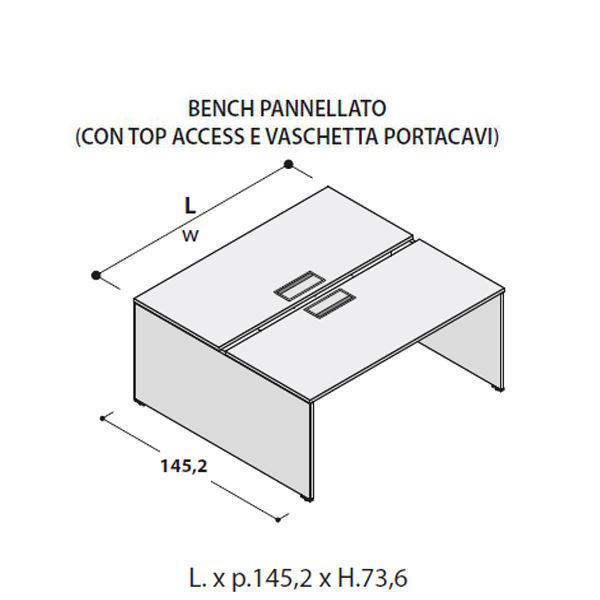 Oxi_P 111010: Bench Pannellato con Top Access e Vaschetta Portacavi